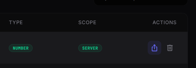 The Share action on a Nona parameter row, next to the parameter type and scope